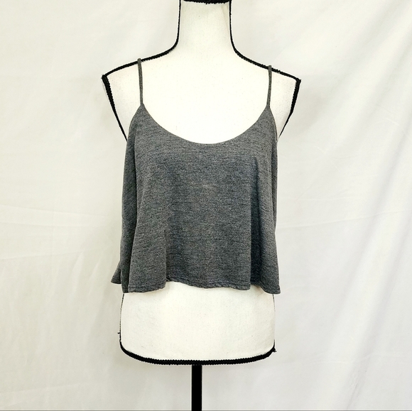 Nollie Tops - Nollie Grey Flowy Crop Spaghetti Strap Tank Top